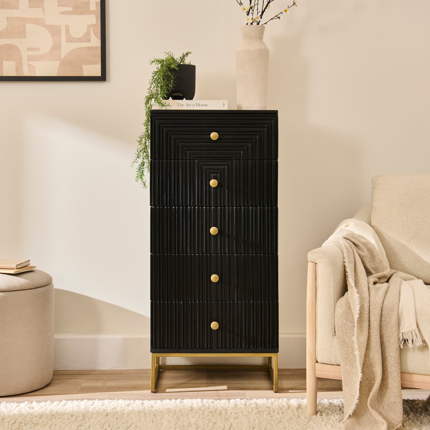 Rayna 5 Drawer Tallboy - Jet Black - Laura James