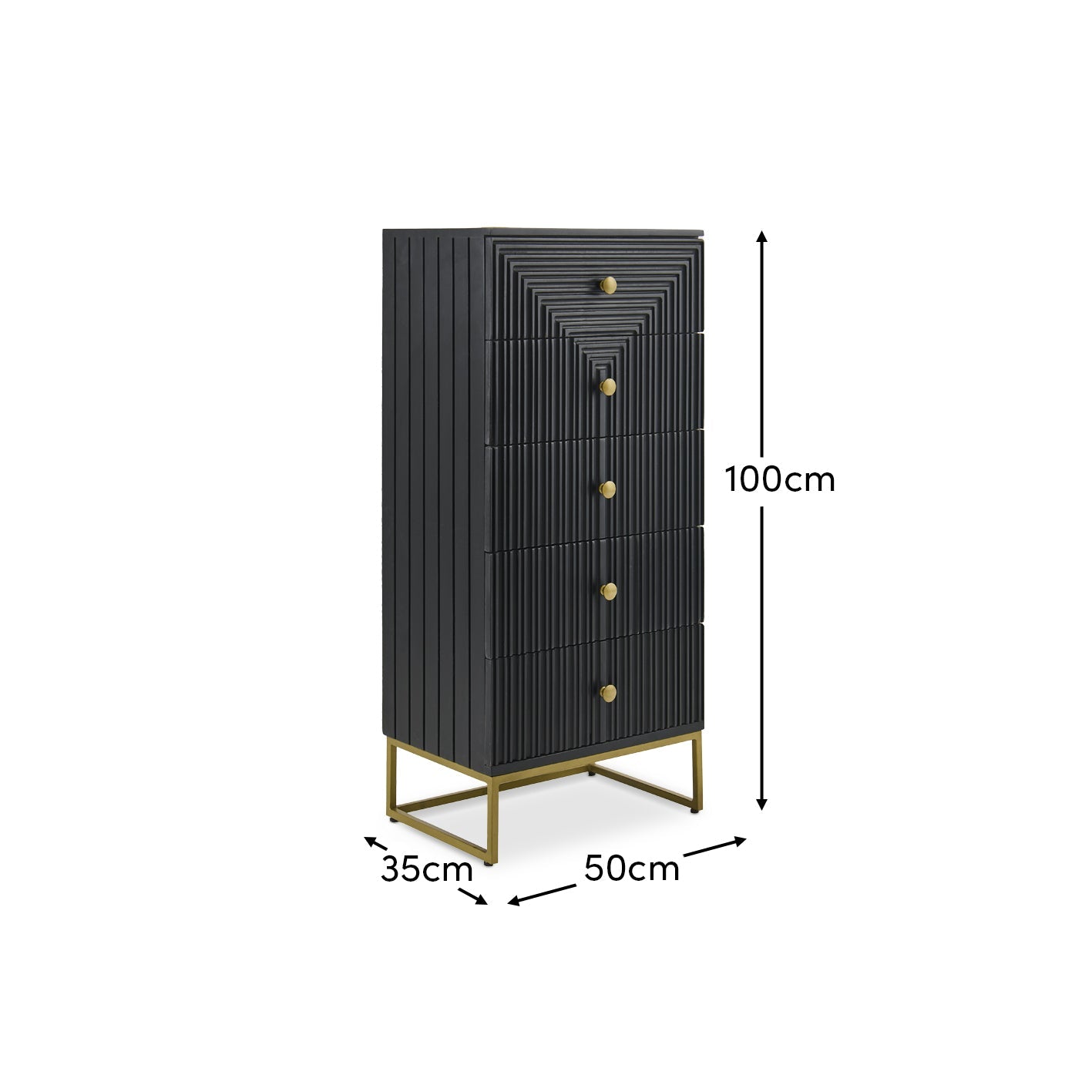 Rayna 5 Drawer Tallboy - Jet Black - Laura James