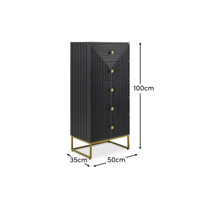Rayna 5 Drawer Tallboy - Jet Black - Laura James