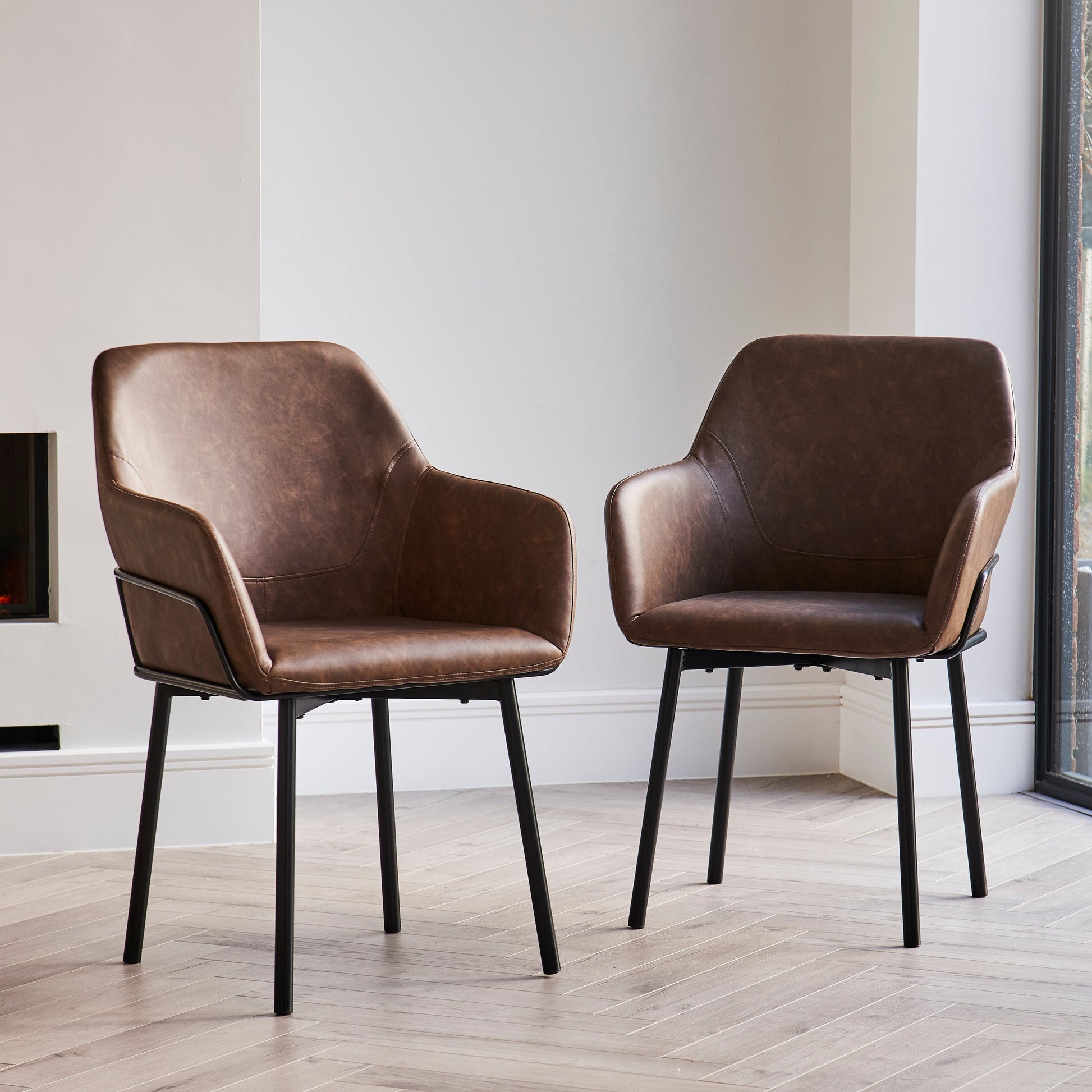Reagan Leather Carver Chairs - Set of 2 - Saddle Brown - Laura James 
