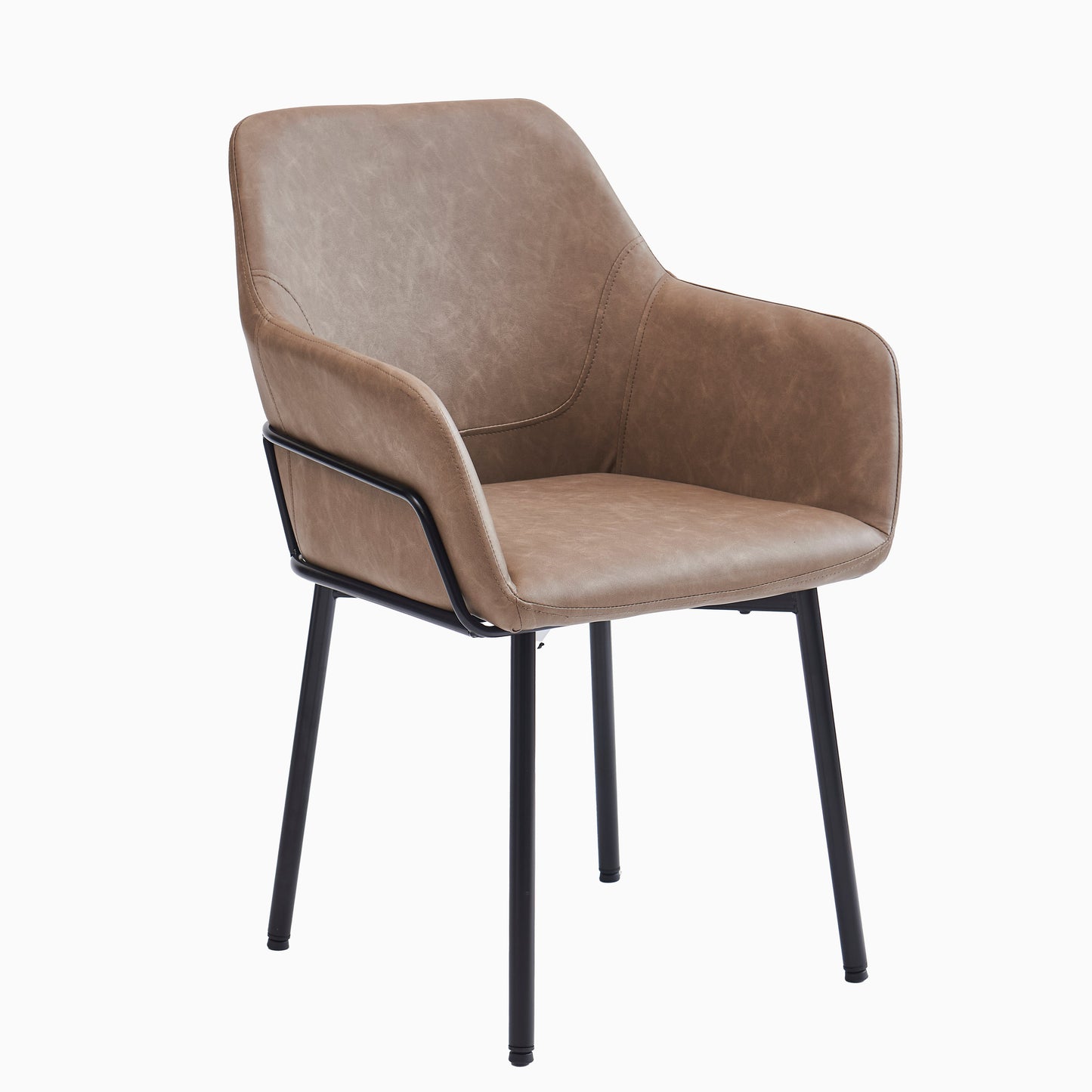 Reagan Vegan Leather Carver Chairs  - Set of 2 - Almond Brown - Laura James 