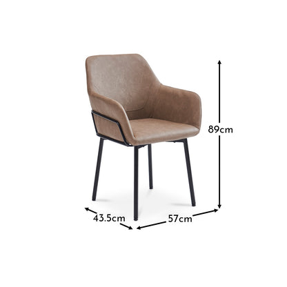 Reagan Vegan Leather Carver Chairs  - Set of 2 - Almond Brown - Laura James 