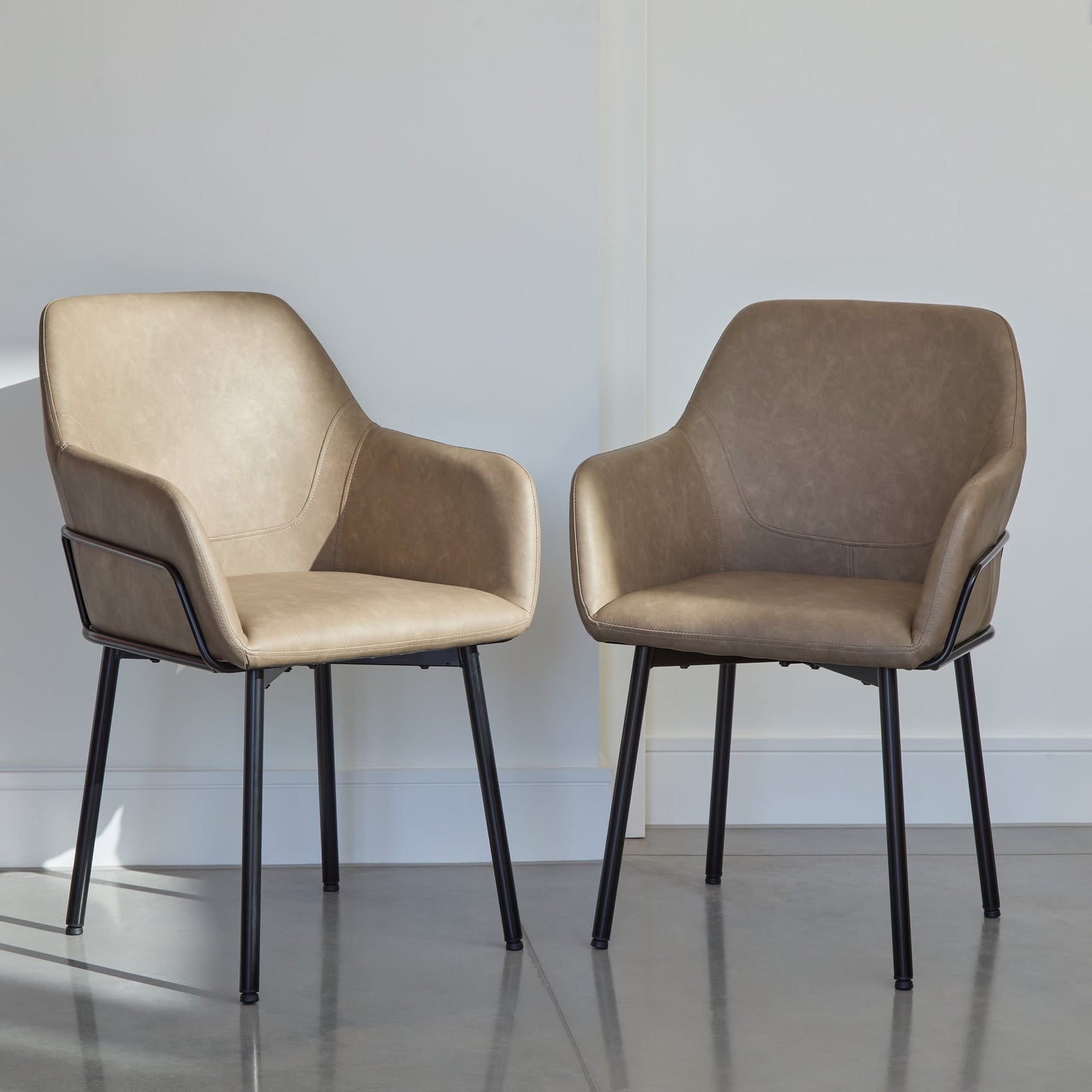 Reagan Vegan Leather Carver Chairs  - Set of 2 - Almond Brown - Laura James 