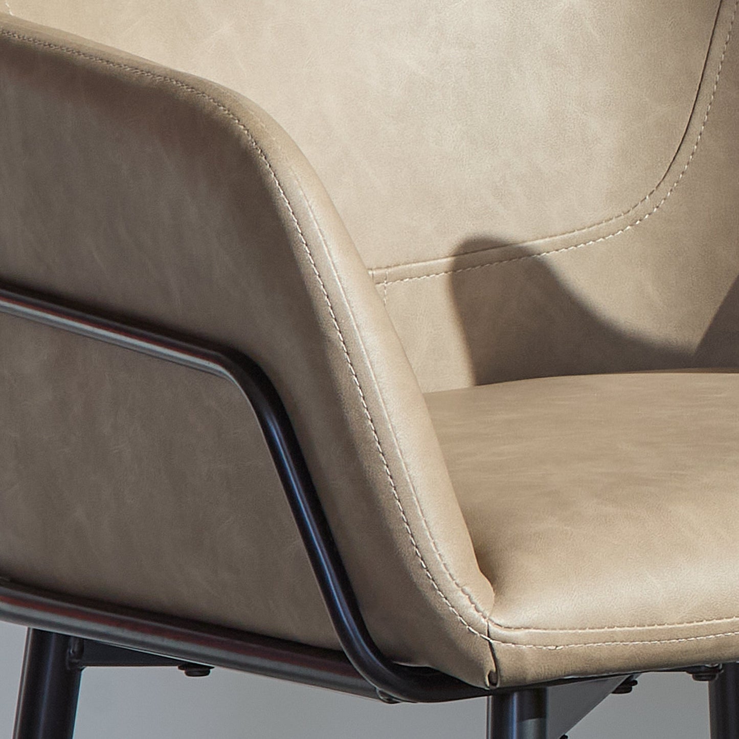 Reagan Vegan Leather Carver Chairs  - Set of 2 - Almond Brown - Laura James