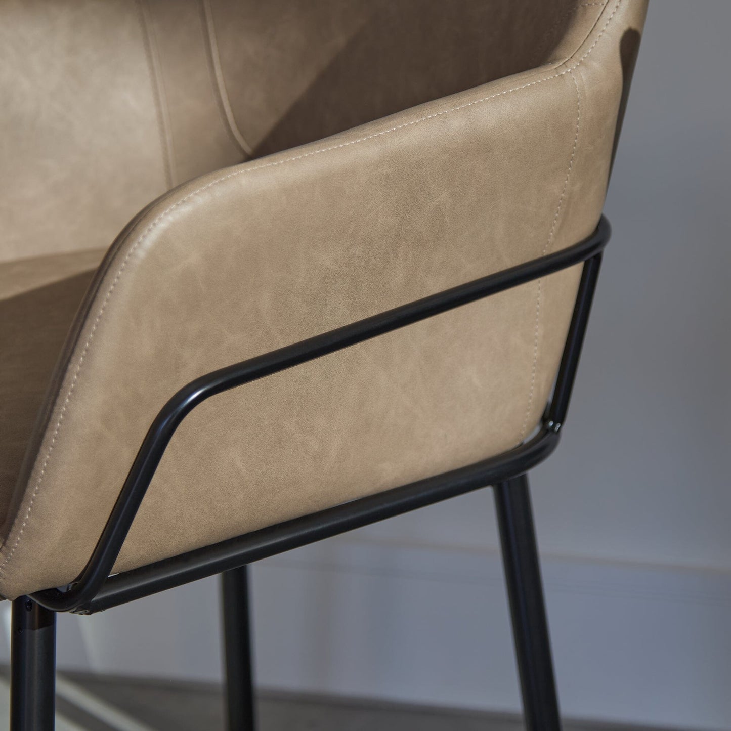 Reagan Vegan Leather Carver Chairs  - Set of 2 - Almond Brown - Laura James