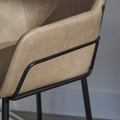 Reagan Vegan Leather Carver Chairs  - Set of 2 - Almond Brown - Laura James