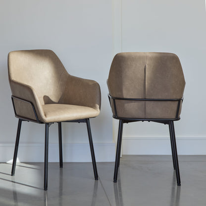 Reagan Vegan Leather Carver Chairs  - Set of 2 - Almond Brown - Laura James
