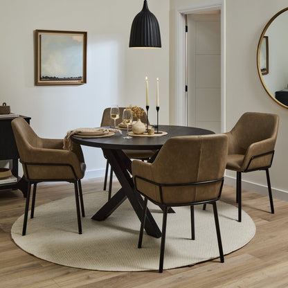 Levi Black Round Dining Table Set - 4 Seater - Reagan Brown Carver Chairs - Laura James 