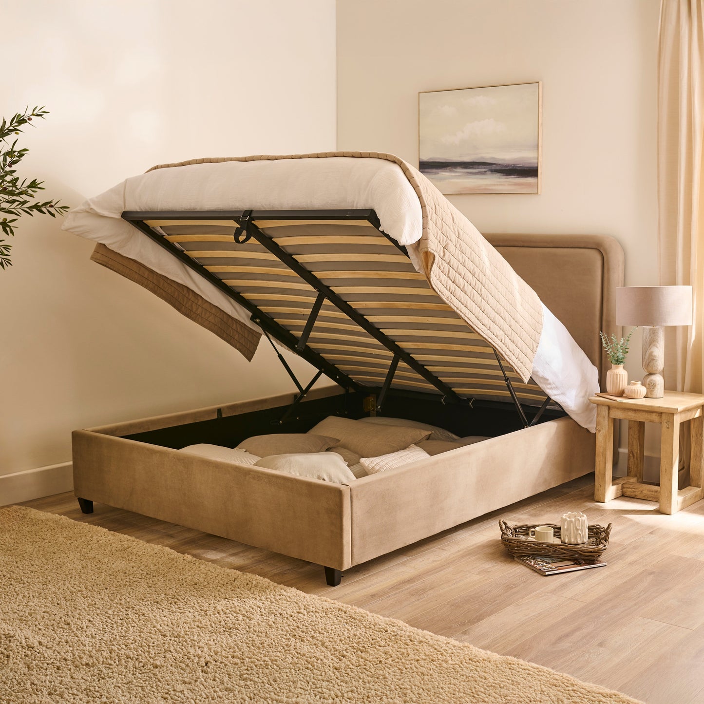 Robyn King Ottoman Bed - Driftwood - Laura James 
