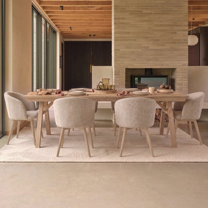 Sabina 160-240cm Whitewash Oak Extending Dining Table Set - 6 Seater - Archer Soft Beige Dining Chairs - Whitewash Legs