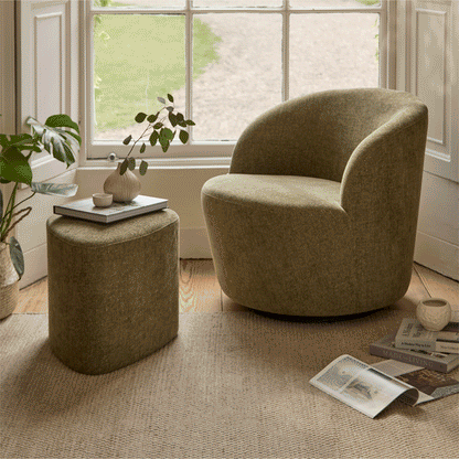 Sawyer 68cm Swivel Armchair & Alder 45cm Footstool - Moss Green - Laura James