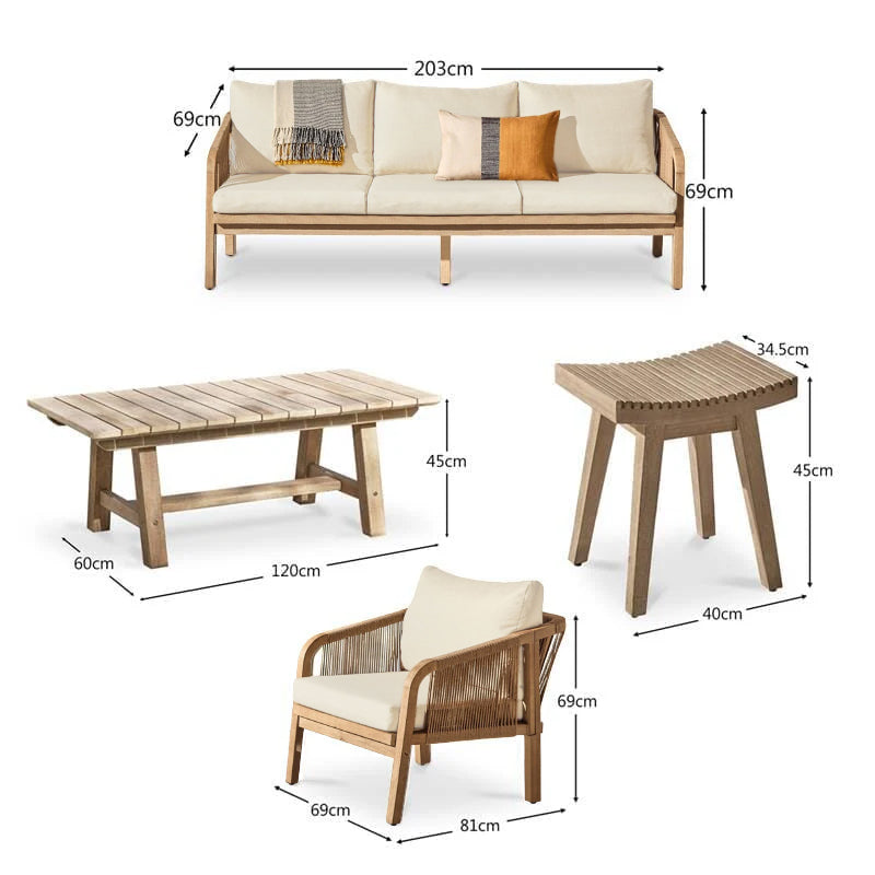Shiro 3 Seater Whitewash Sofa Set with Shiro Occasional Armchairs and Rectangular Coffee Table - Laura James 