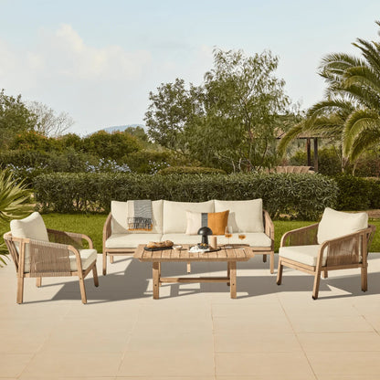 Shiro 3 Seater Whitewash Sofa Set with Shiro Occasional Armchairs and Rectangular Coffee Table - Laura James 