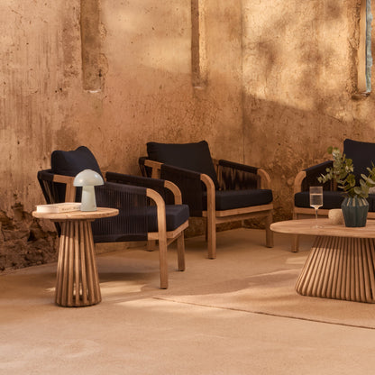 Shiro Wooden Garden Set with 3 Seater Sofa - 2 Shiro Navy Armchairs - Willow Coffee & Side Table