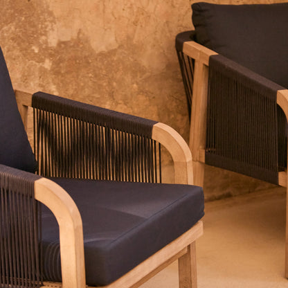 Shiro Wooden Garden Set with 3 Seater Sofa - 2 Shiro Navy Armchairs - Willow Coffee & Side Table