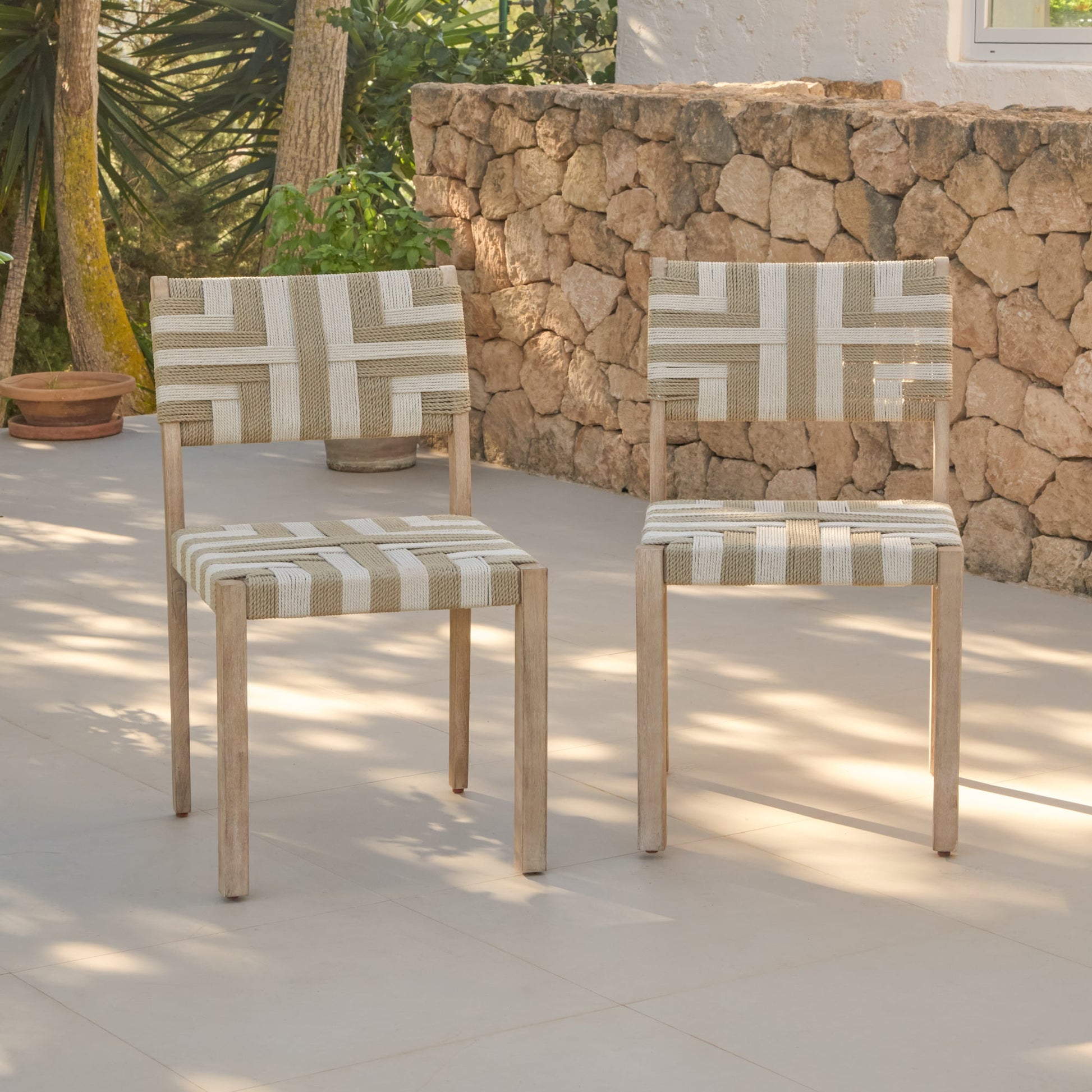 Saffron Brushed Light Acacia Garden Chair - Set of 2 - Beige/Natural Rope