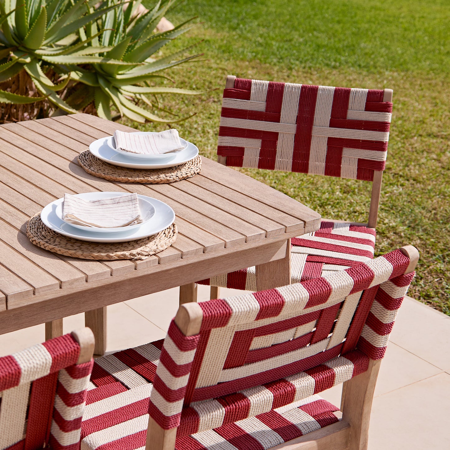 Saffron 6 Seater Extending Wooden Garden Dining Set with Saffron Paprika/Beige Chairs - Laura James