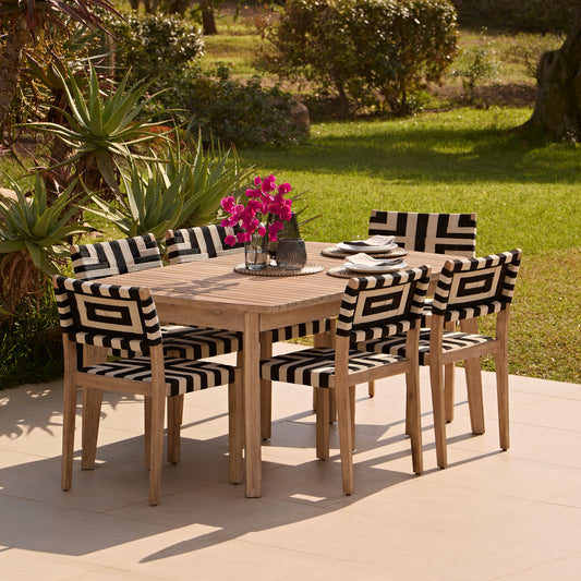Saffron 6 Seater Extending Wooden Garden Dining Set with Saffron Black/Beige Chairs - Laura James
