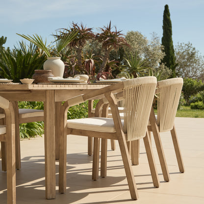 Saffron 6 Seater Extending Wooden Garden Dining Set with Shiro Beige Rope Chairs - Laura James