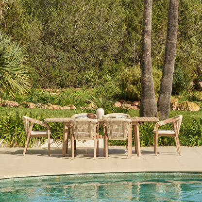 Saffron 6 Seater Extending Wooden Garden Dining Set with Shiro Beige Rope Chairs - Laura James