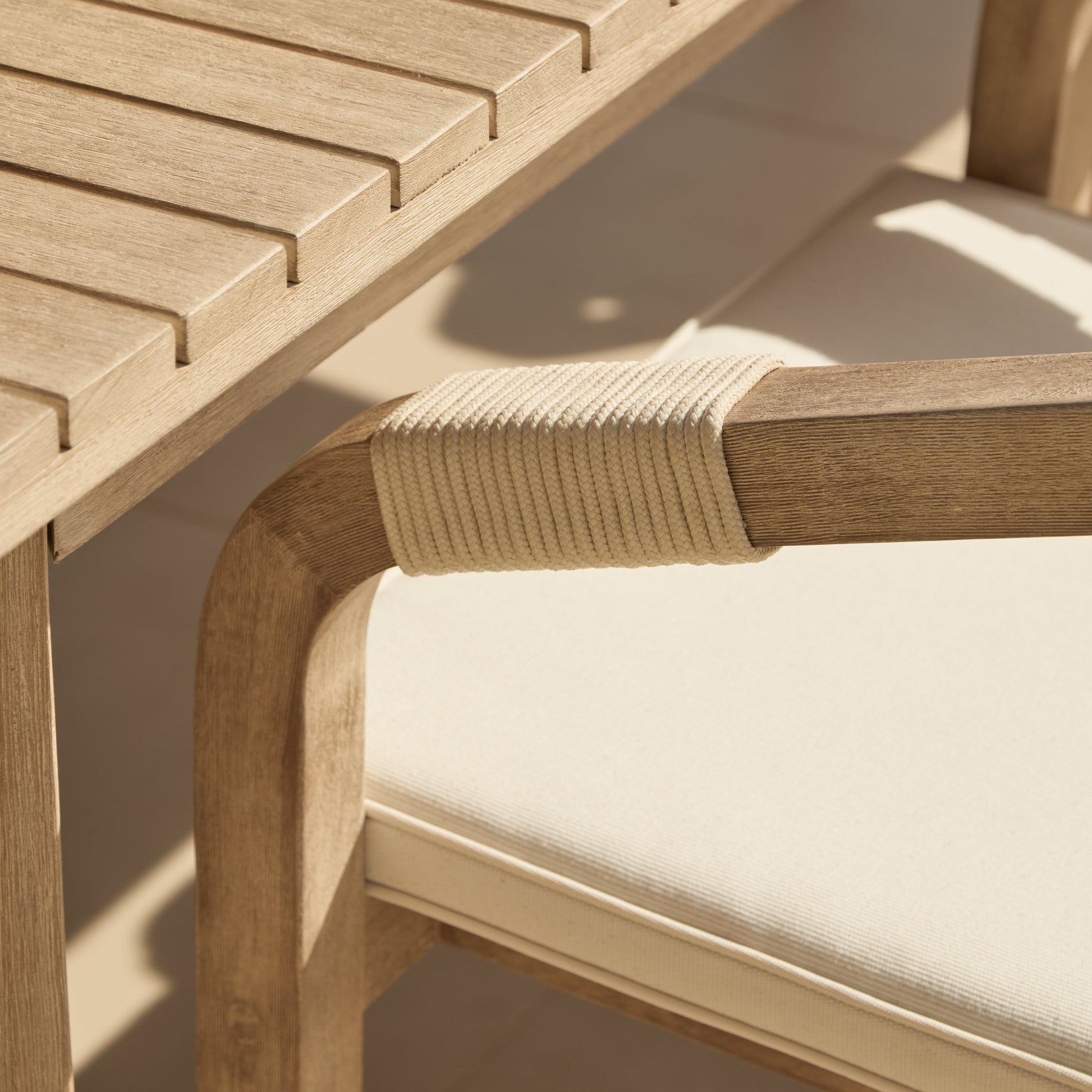 Saffron 6 Seater Extending Wooden Garden Dining Set with Shiro Beige Rope Chairs - Laura James