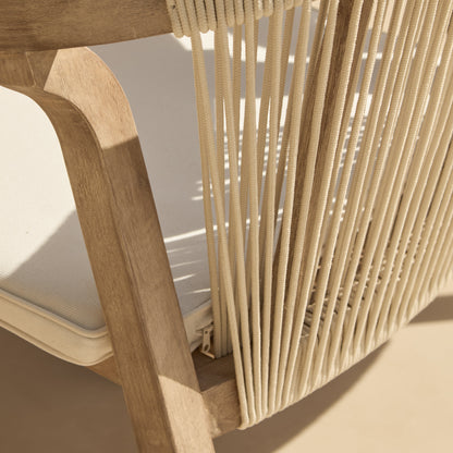 Saffron 6 Seater Extending Wooden Garden Dining Set with Shiro Beige Rope Chairs - Laura James