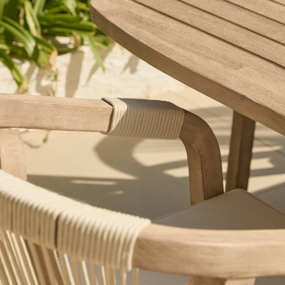 Saffron 6 Seater Extending Wooden Garden Dining Set with Shiro Beige Rope Chairs - Laura James
