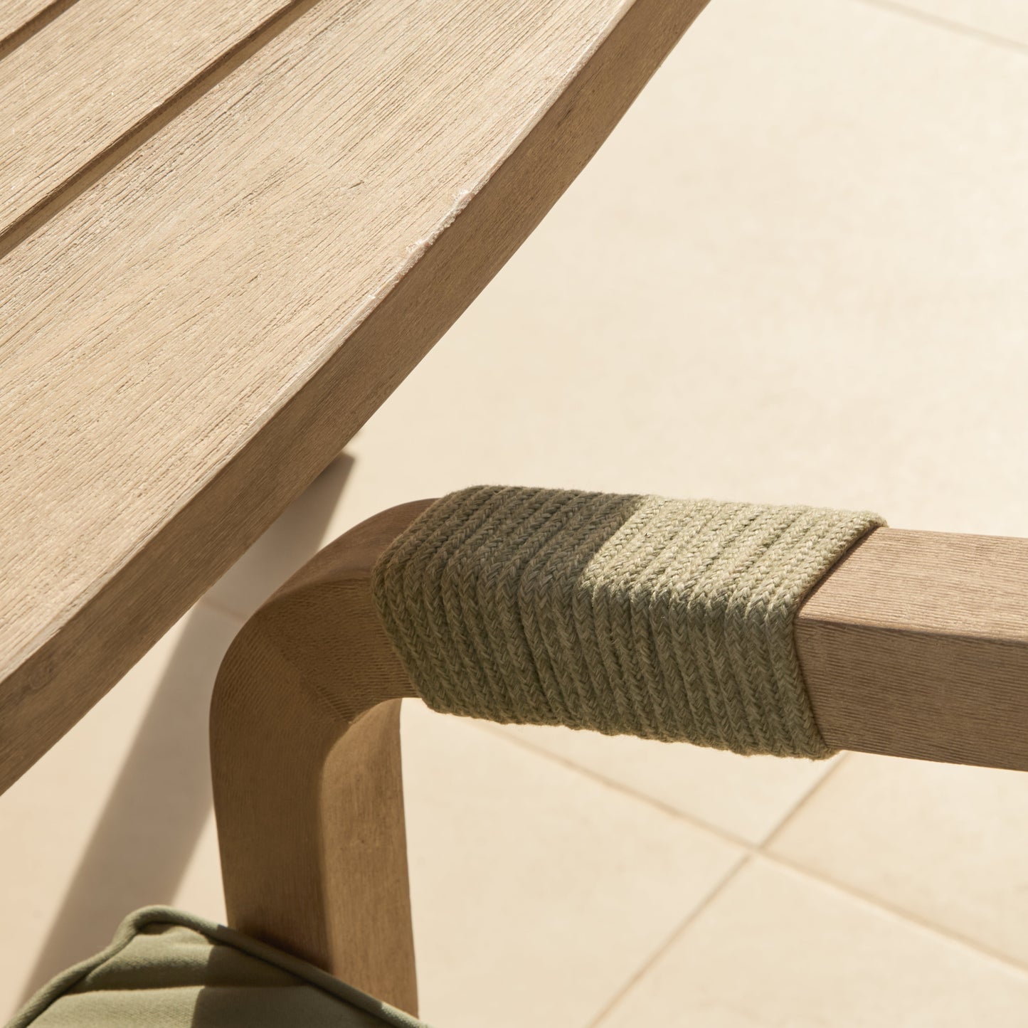 Saffron 6 Seater Extending Wooden Garden Dining Set with Shiro Green Rope Chairs - Laura James