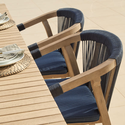 Saffron 6 Seater Extending Wooden Garden Dining Set with Shiro Navy Rope Chairs - Laura James