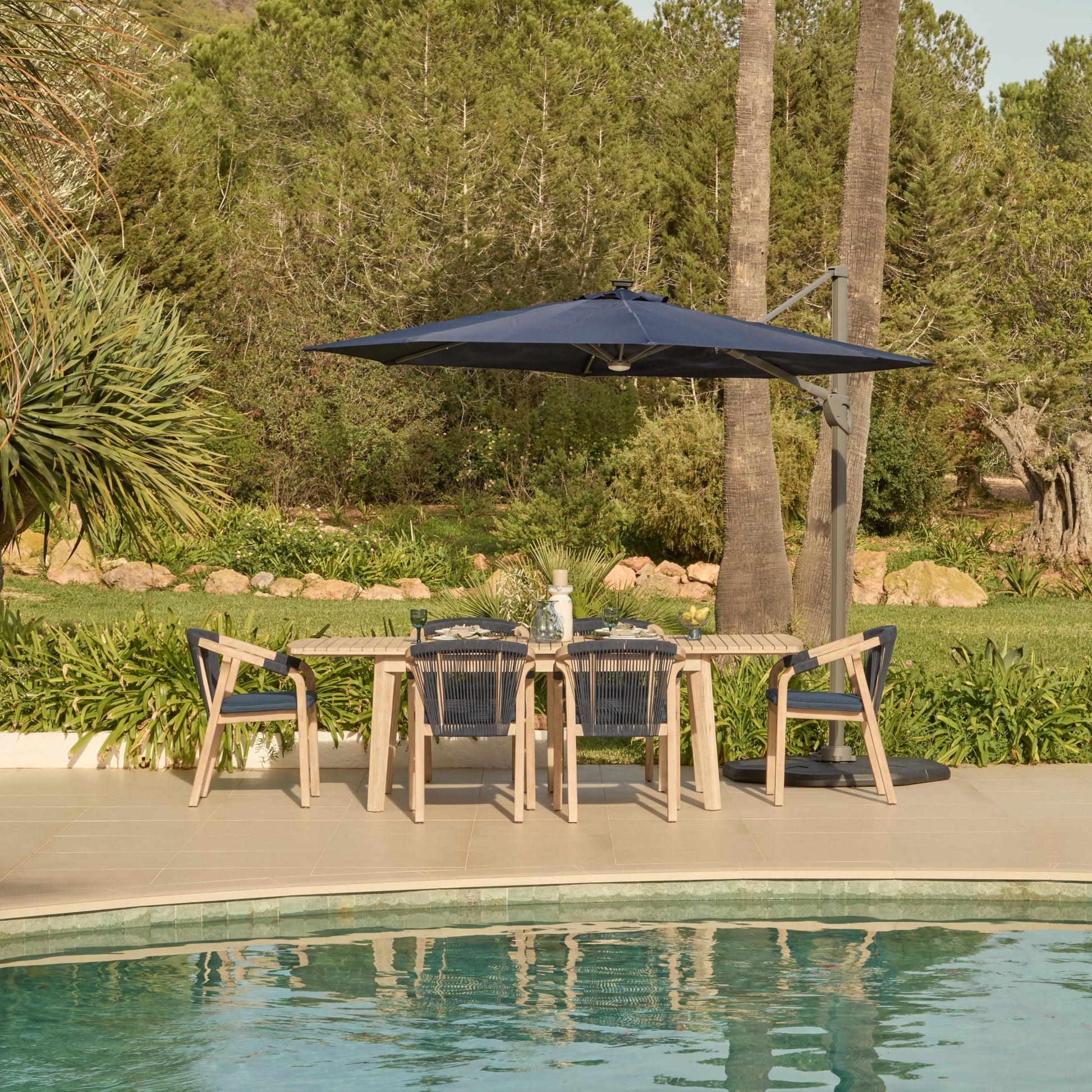 Fira Dark Blue LED Parasol - 2.5m Square Cantilever - Laura James