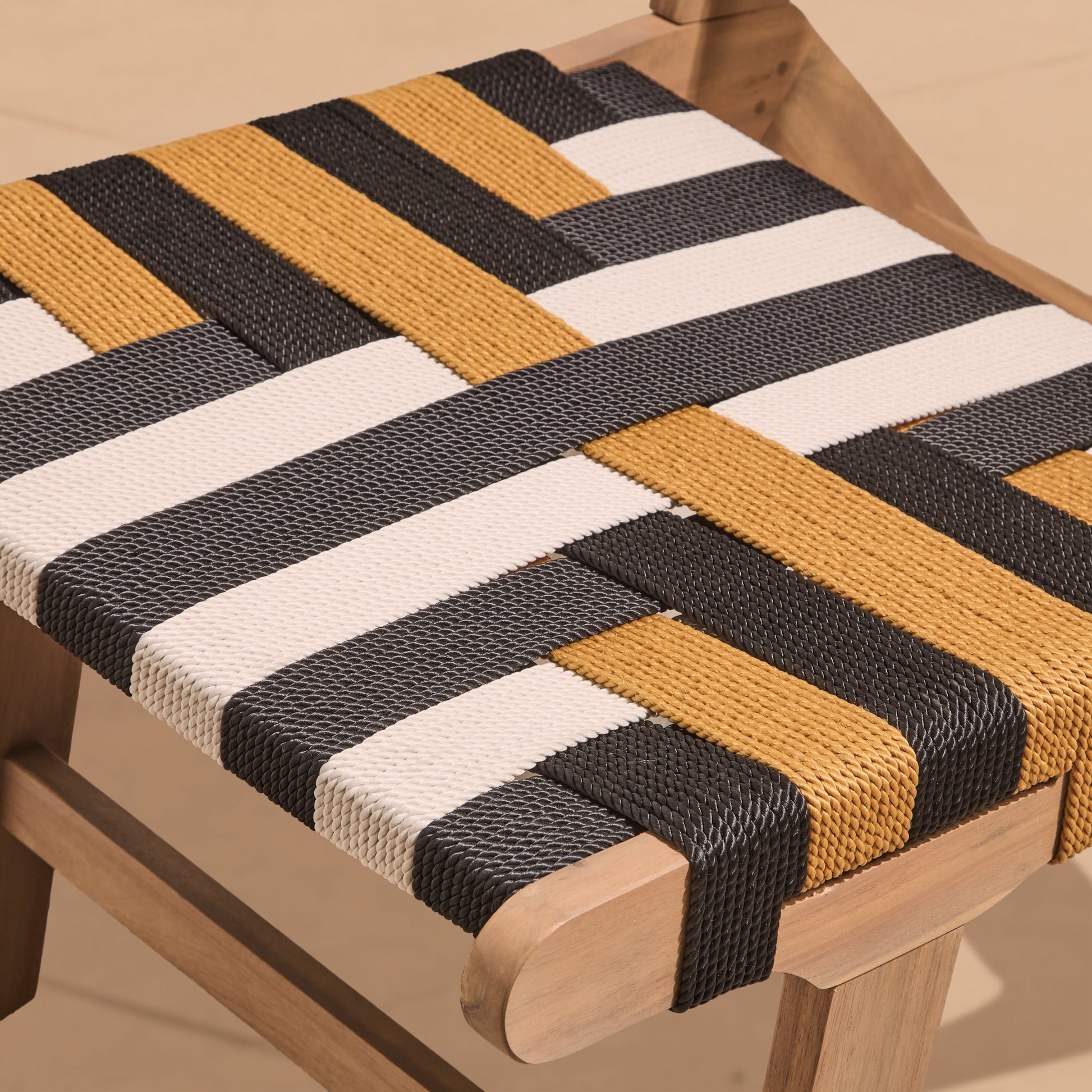 Saffron White Acacia Occasional Chair - Beige/Black/Yellow Rope - Laura James