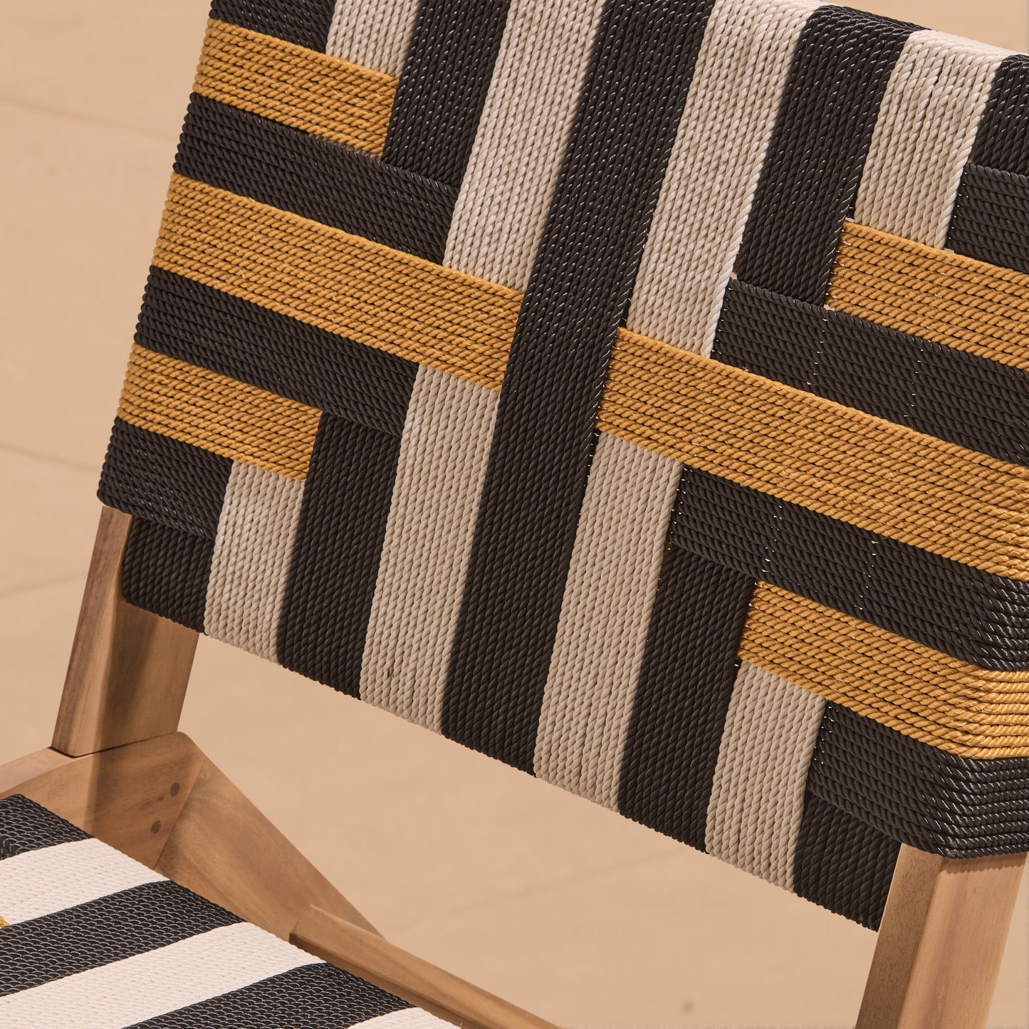 Saffron White Acacia Occasional Chair - Beige/Black/Yellow Rope - Laura James