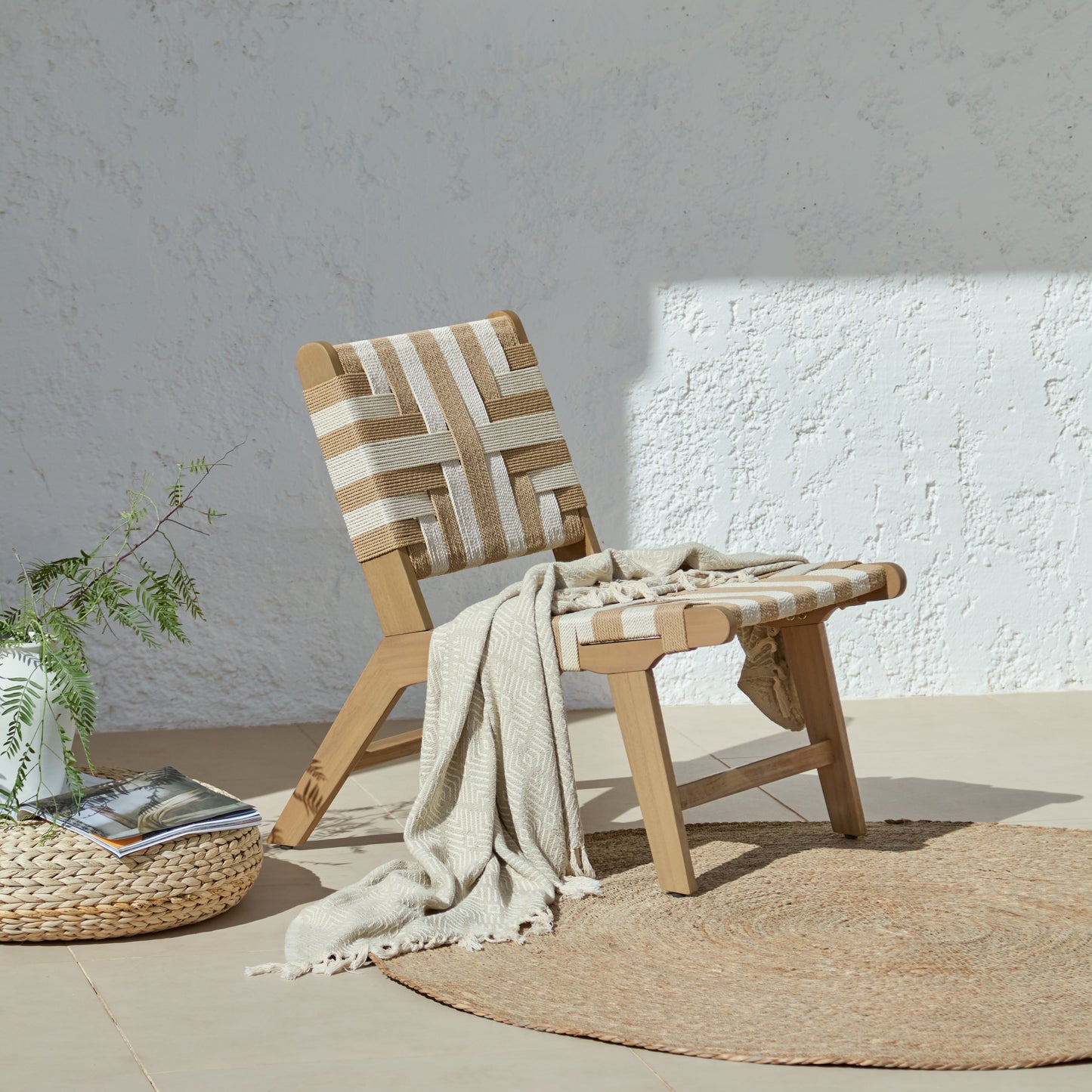 Saffron White Acacia Occasional Chair - Beige/Natural Rope - Laura James