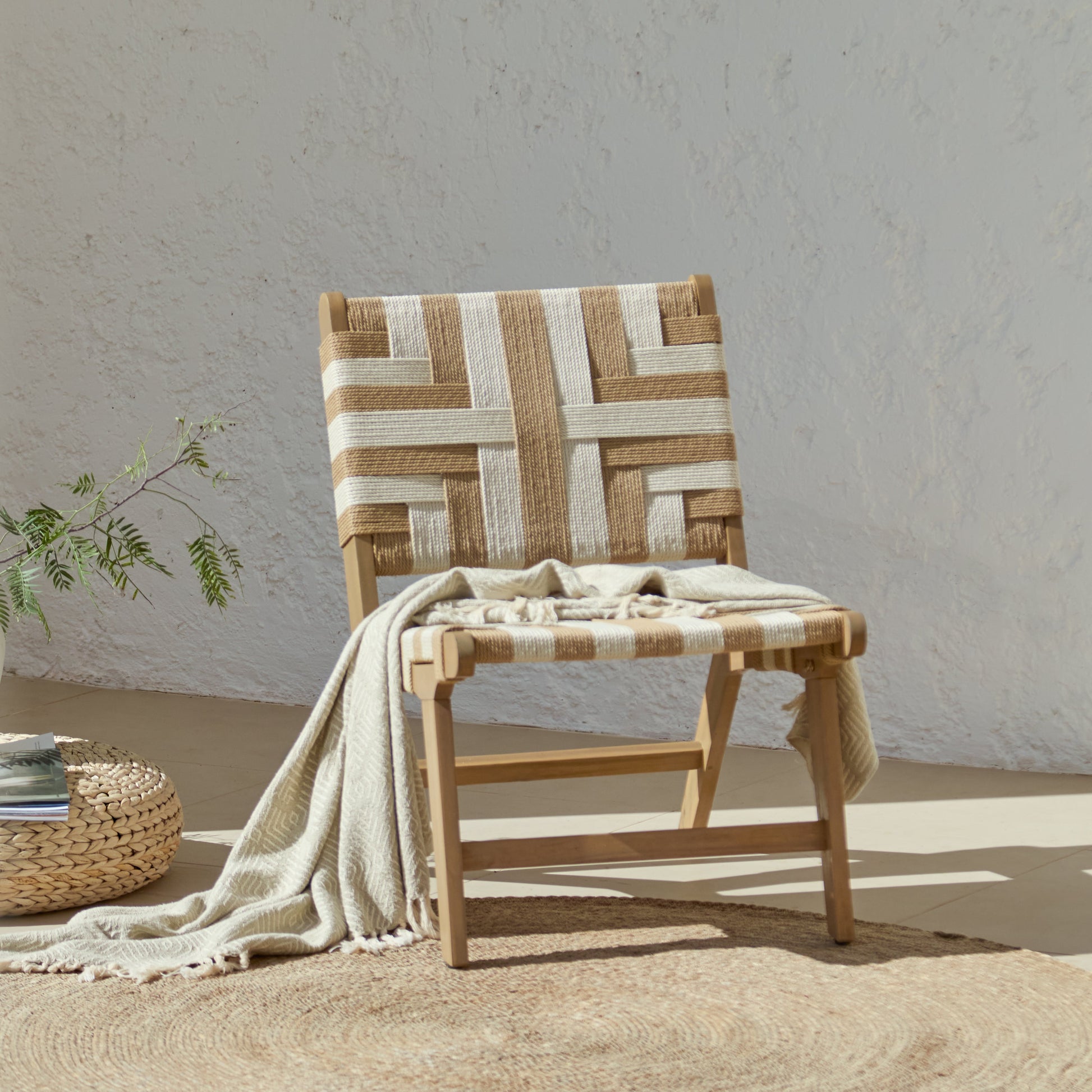 Saffron White Acacia Occasional Chair - Beige/Natural Rope - Laura James