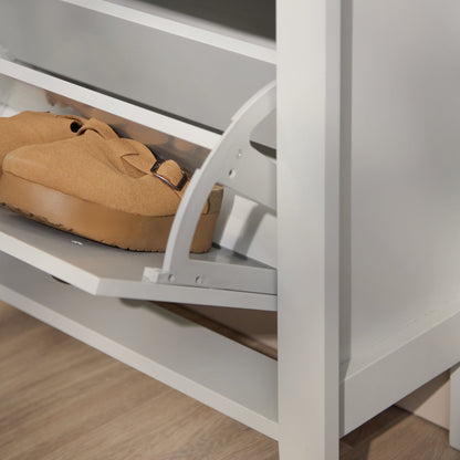 Sandhurst 60cm Three Door Shoe Cabinet - Snow White with Coastal Oak Top