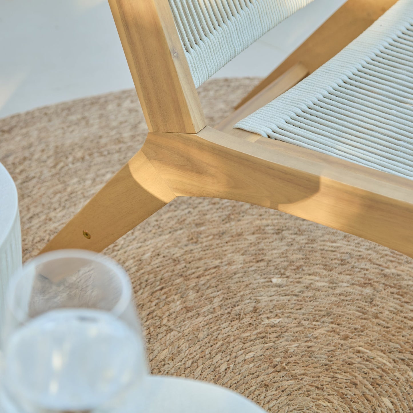 Seren White Acacia Occasional Garden Chair - Beige Rope - Laura James