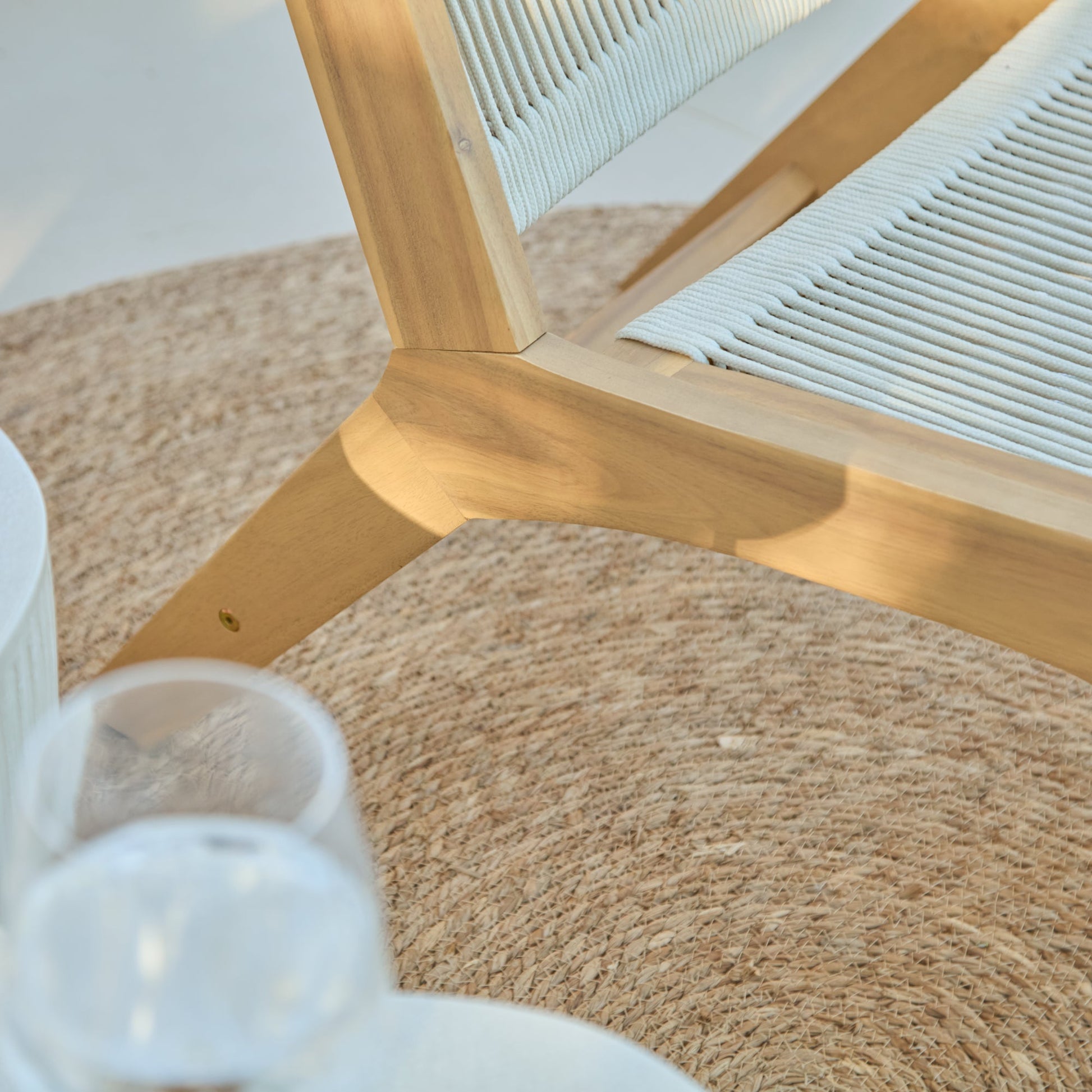 Seren White Acacia Occasional Garden Chair - Beige Rope - Laura James