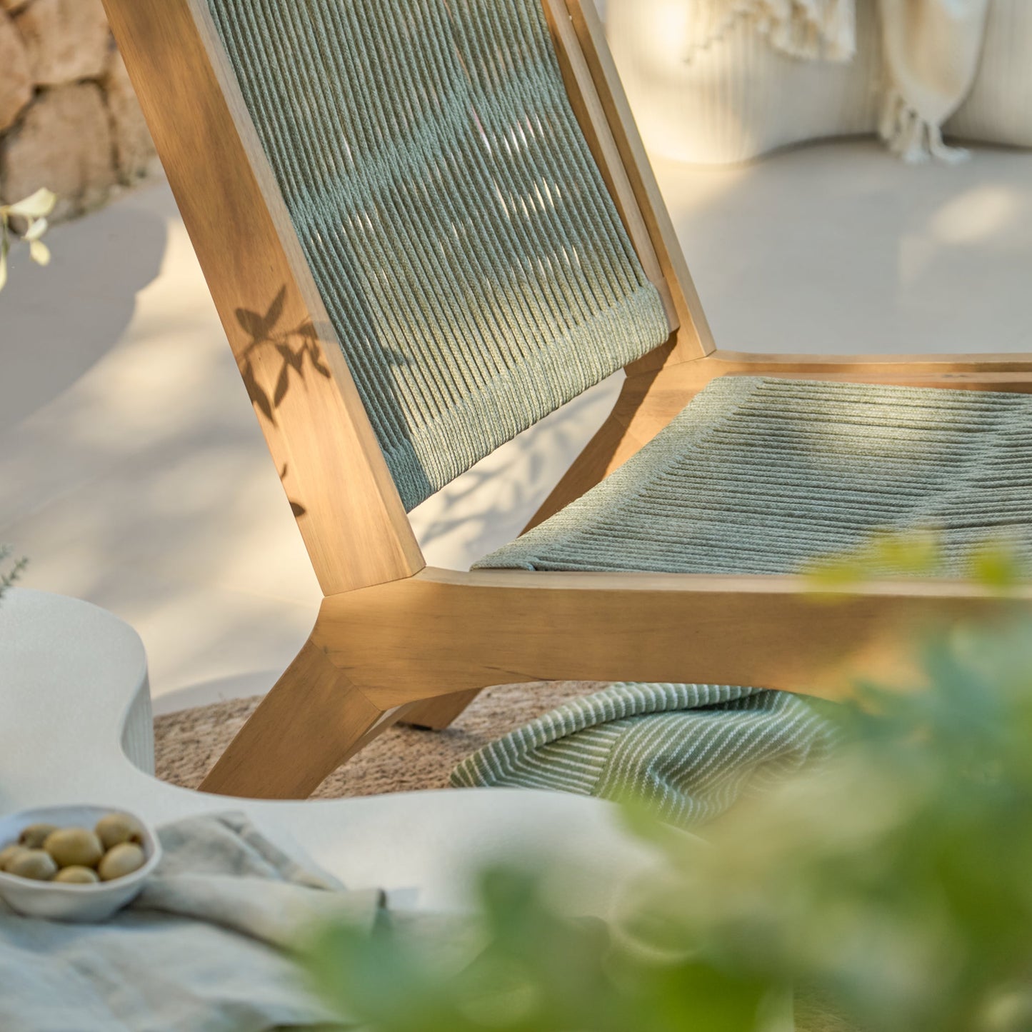 Seren White Acacia Occasional Garden Chair - Mottled Green Rope - Laura James