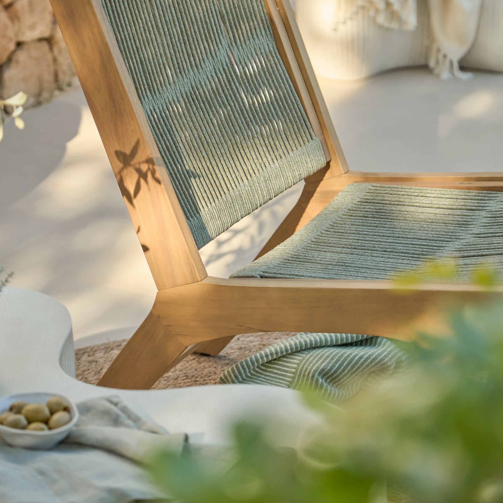 Seren White Acacia Occasional Garden Chair - Mottled Green Rope - Laura James