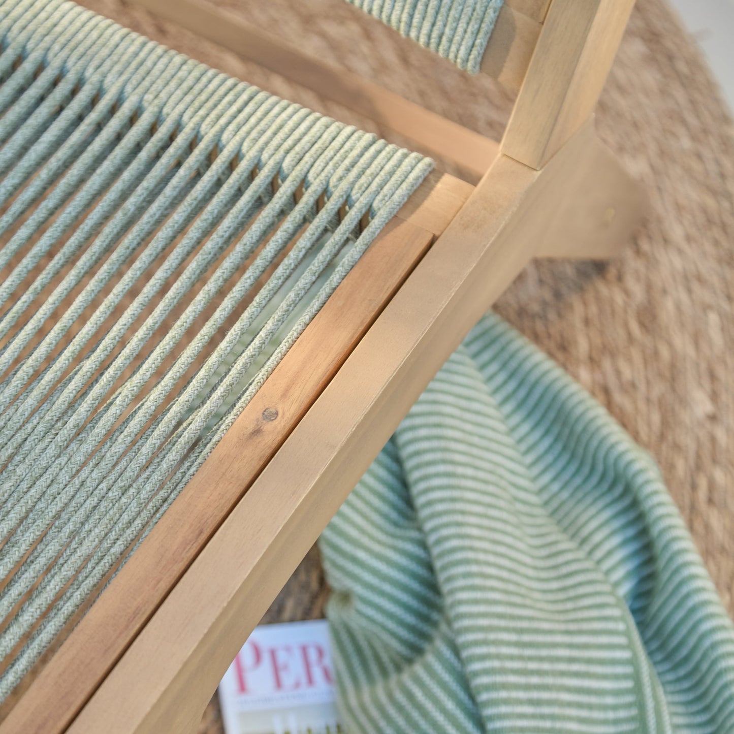 Seren White Acacia Occasional Garden Chair - Mottled Green Rope - Laura James