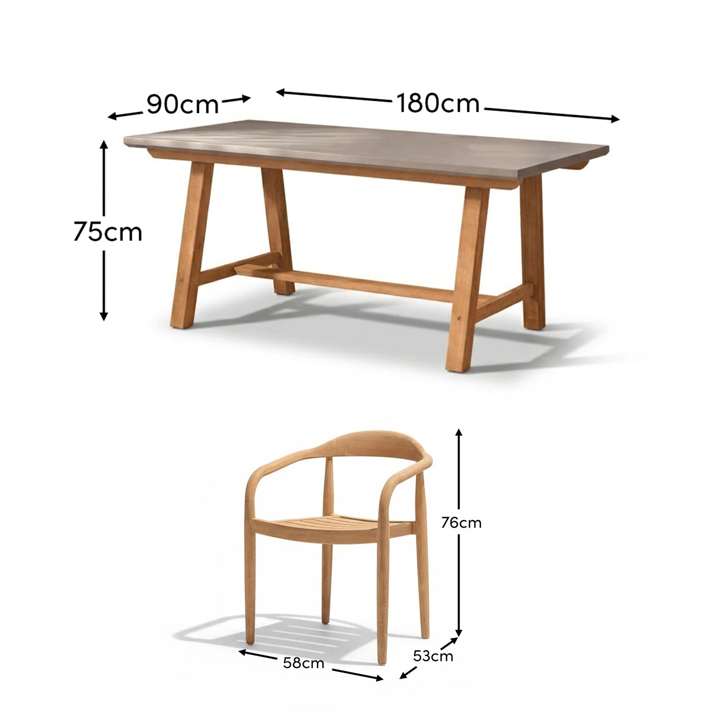 Shiro 180cm Pale Grey Concrete Dining Table Set - 6 Seater - Sasha Rope Dining Chairs - Brushed Light Acacia - Laura James