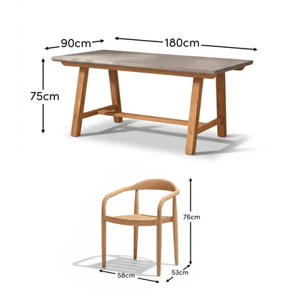 Shiro 180cm Pale Grey Concrete Dining Table Set - 6 Seater - Sasha Rope Dining Chairs - Brushed Light Acacia - Laura James