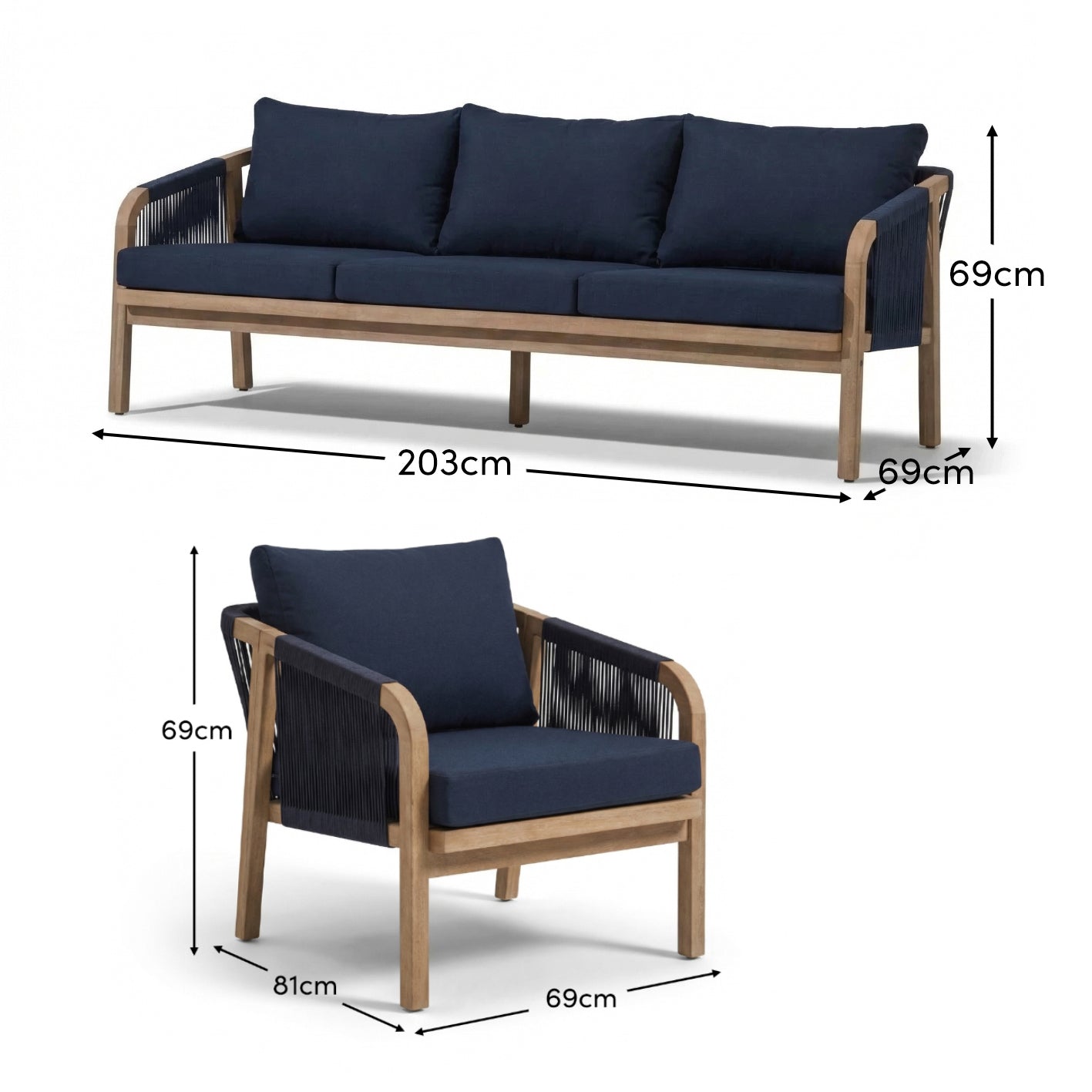 Shiro 5 Seater Garden Sofa - Navy - Laura James Ireland