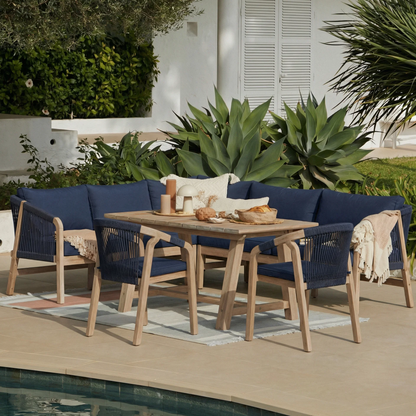 Shiro Wooden Garden Corner Dining Sofa Set with 2 Shiro Chairs - Navy - Laura James