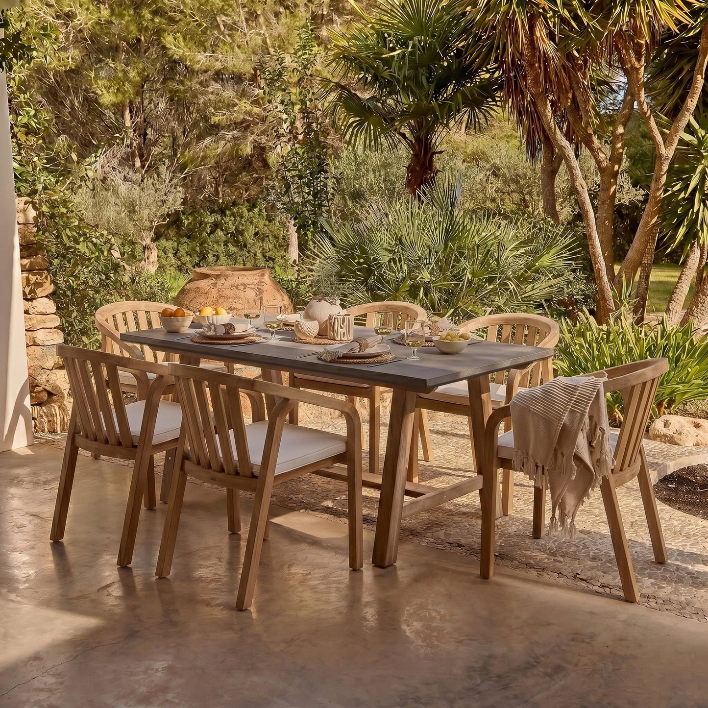 Shiro Dove Grey Concrete Dining Table Set - 6 Seater - Shiro Dining Chairs