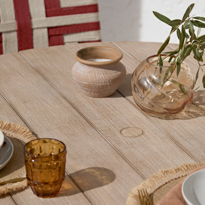 Shiro 4 Seater Round Wooden Garden Dining Set with Saffron Paprika/Beige Dining Chairs - Laura James