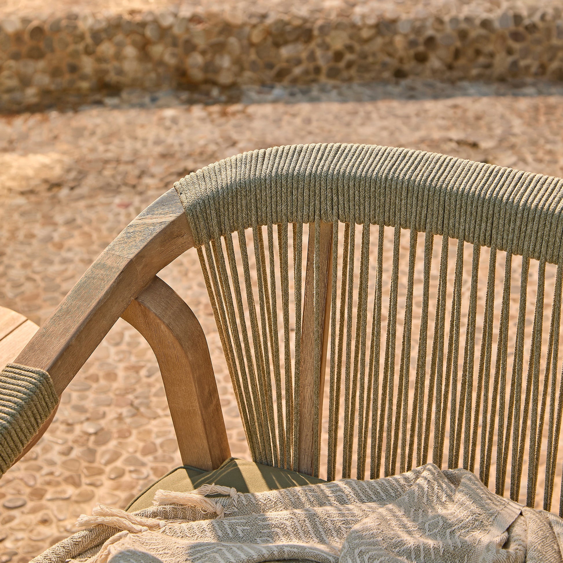 Shiro Wooden Garden Bench - Green Rope - Laura James