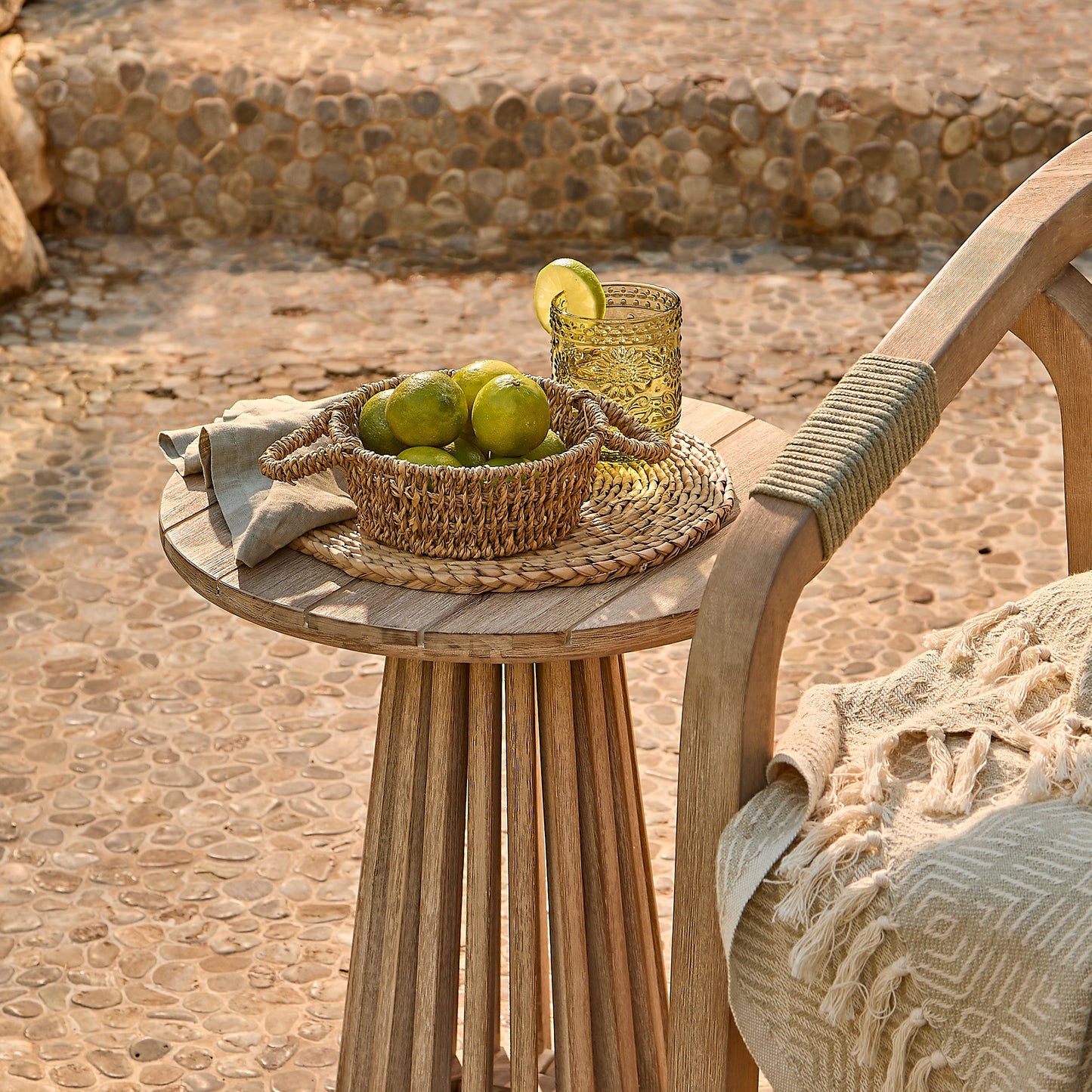 Shiro Wooden Garden Bench - Green Rope - Laura James