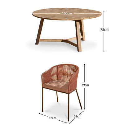 Shiro Wooden Round Dining Table Set with Hali Rope Chair - Clay Pink - Laura James
