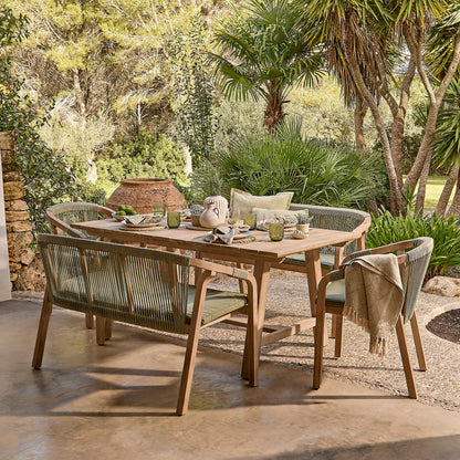 Shiro 6 Seater Wooden Garden Dining Set with 2 Shiro Benches & 2 Shiro Chairs - Green Rope - Laura James